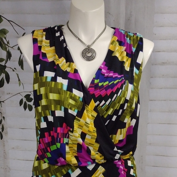 London Times Black and Multicolor Midi Dress Size 14 - Picture 3 of 10